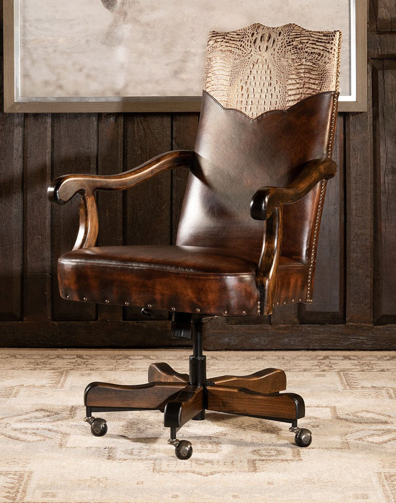 Western Office Chair with Croc Spine Embossed Leather - Your Western Decor