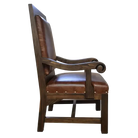 Brown leather dining captains chair side view - Your Western Decor