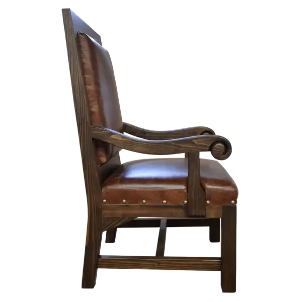 Brown leather dining captains chair side view - Your Western Decor