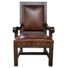 Wood and leather upholstered brown dining chair with arms - Your Western Decor