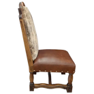 Light Brindle Dining Chair. Brown leather chair with wooden frame and cowhide backrest