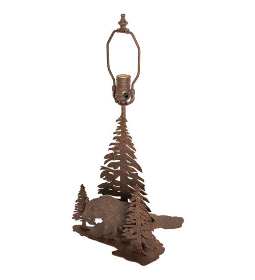 Lone Bear Table Lamp Base rust finish metal pine tree and bear silhouette