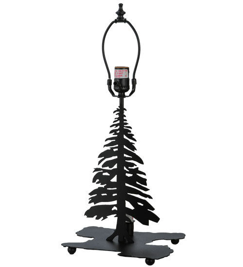 Textured black pine tree lamp base with forest-inspired silhouette design