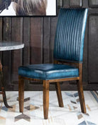 American made Luxury Blue Leather Dining Chairs with cowhide back - Your Western Decor