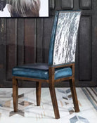 American made Luxury Blue Leather Dining Chairs with cowhide back - Your Western Decor