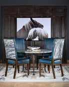 American made Luxury Blue Leather Dining Chairs with cowhide back - Your Western Decor