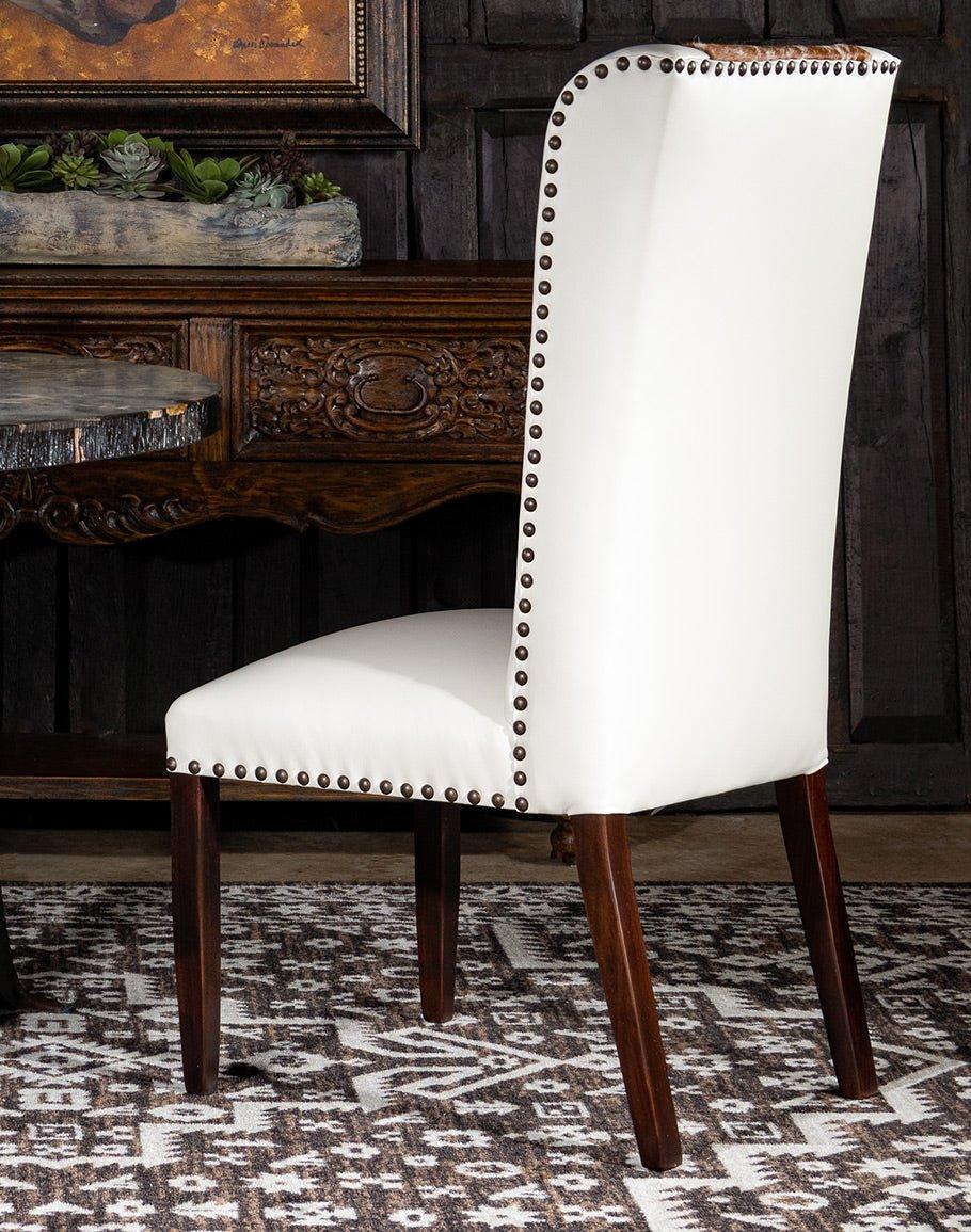 Luxury White Leather Dining Chair with Longhorn Hide