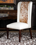 Luxury White Leather Dining Chair with Longhorn Hide