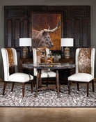 Luxury White Leather Dining Chairs with Longhorn Hide