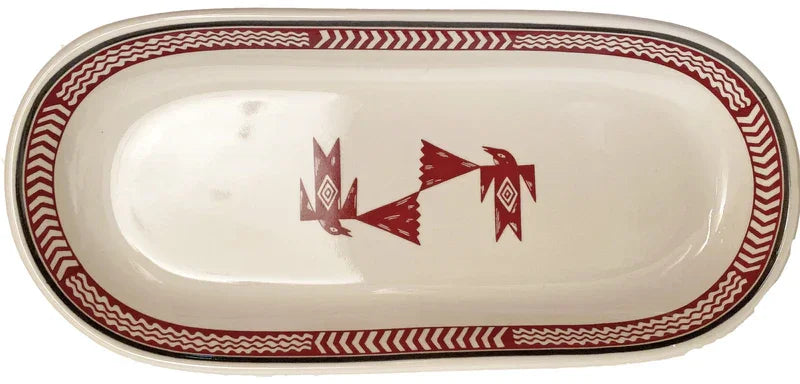 Mimbreno Aztec Flying Birds Serving Dish Maroon and White - Your Western Decor