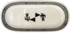 Rectangular ceramic dish with black Mimbreno geometric designs on a white background - Your Western Decor