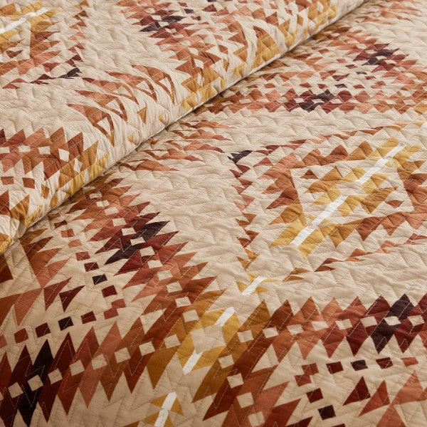 Mission Trails Irish Cream Coverlet Set - Cotton - Aztec Design - Tan, Reds, Browns & White - Quilt & 2 Shams - Your Western Decor