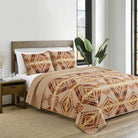 Mission Trails Irish Cream Coverlet Set - Cotton - Aztec Design - Tan, Reds, Browns & White - Quilt & 2 Shams - Your Western Decor