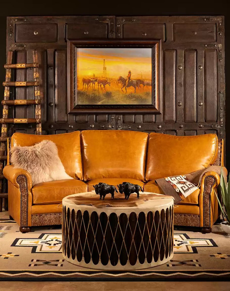 American made Monarca Curved Sunset Leather Sofa Room Setting - Your Western Decor