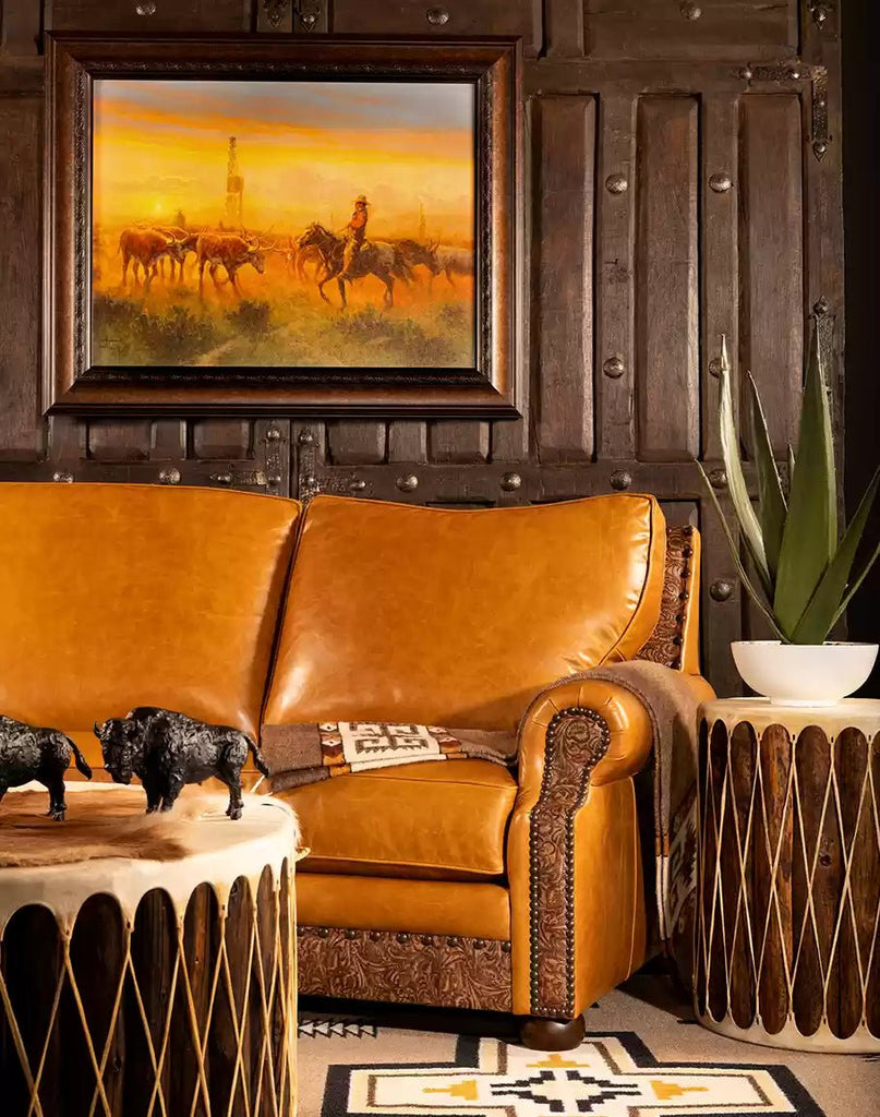 American made Monarca Curved Sunset Leather Sofa Room Setting  - Your Western Decor