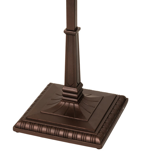 Mission-style floor lamp base detail in mahogany bronze with decorative pedestal design