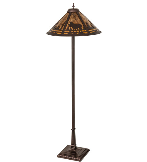 Moose creek floor lamp with amber mica shade featuring moose silhouette and mahogany bronze base, rustic wildlife lighting for lodge-style interiors