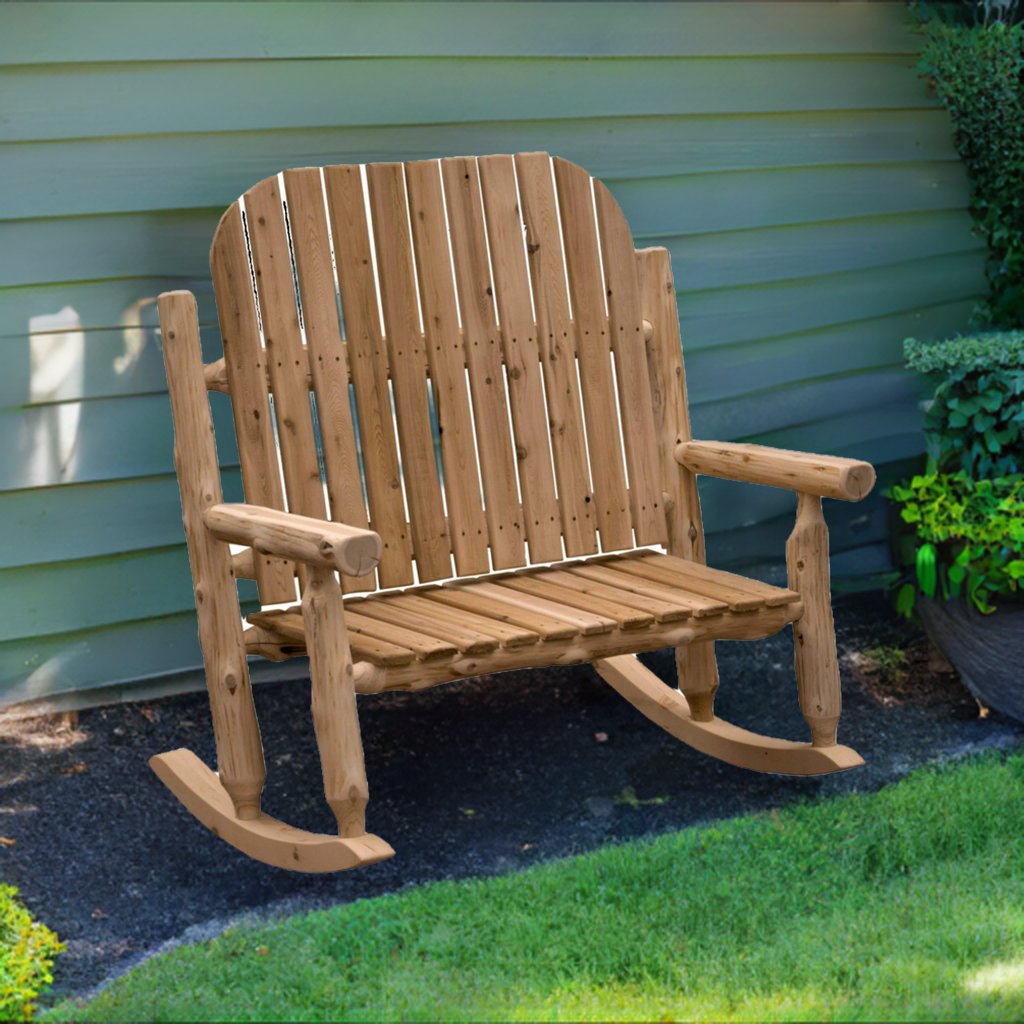 Natural Cedar wood two person outdoor rocking chair made in the USA - Your Western Decor