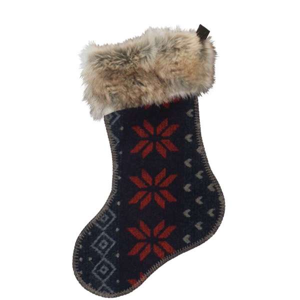 Nordic Wool Stocking - Wool - Navy Blue, Red & Grey - Faux Fur Cuff - Your Western Decor