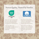 Cotton brand flannel sheets with OEKO-TEX and Cotton logos on a patterned background