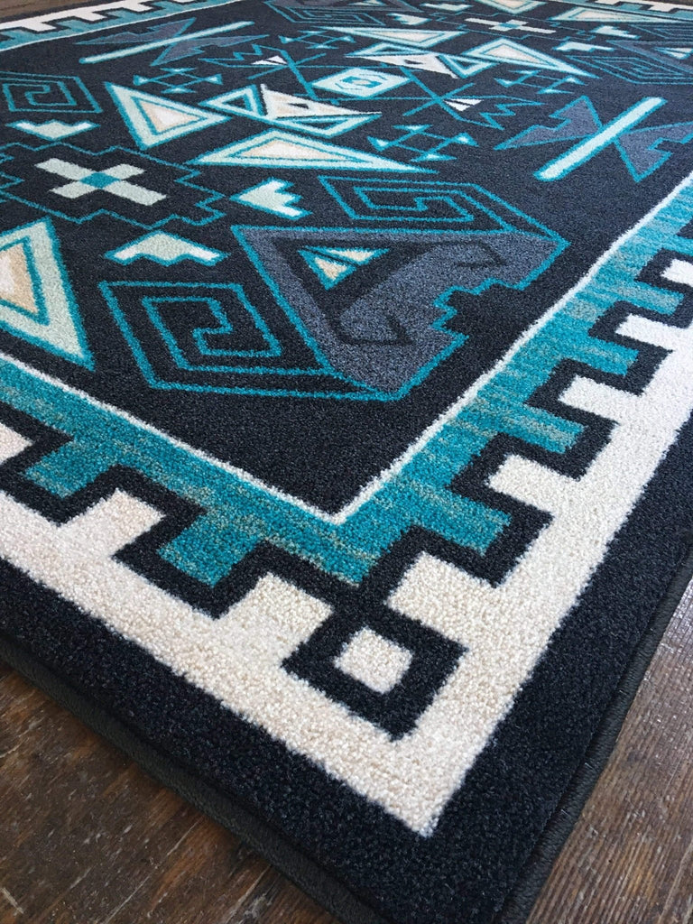 Four Rams Blue Contemporary Rug Corner Detail - Made in the USA - Your Western Decor