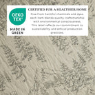 Oeko-Tex certification label on a patterned background with trees and animals - Your Western Decor