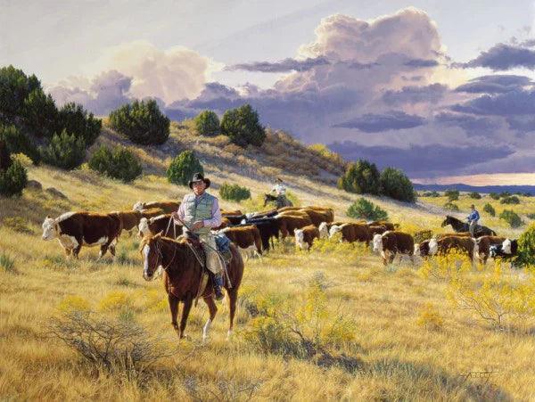 On to better pastures western art - cowboys moving cattle - Your Western Decor