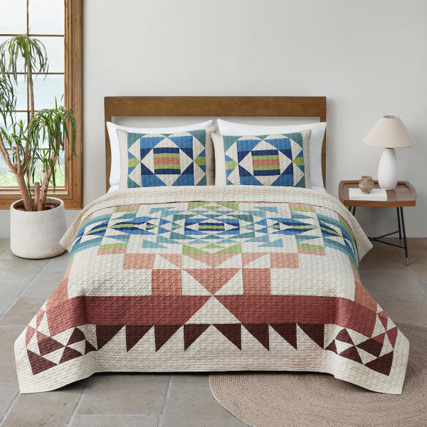 Opal Springs Pieced Quilt Set - Cotton Quilt - Blues, Pinks, green & tan - Pendleton Opal Springs - Quilt & Shams - Your Western Decor