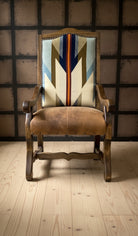 Wyeth Trails Pendleton Fabric and leather. dining chair with arms - Your Western Decor