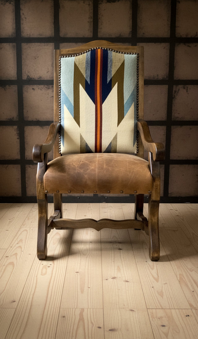 Wyeth Trails Pendleton Fabric and leather. dining chair with arms - Your Western Decor