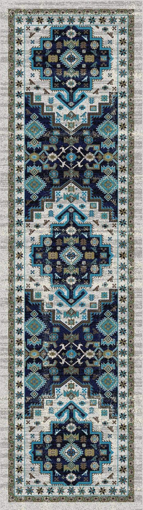 Persian Version Dusk Blue Floor Runner - Made in the USA - Your Western Decor, LLC