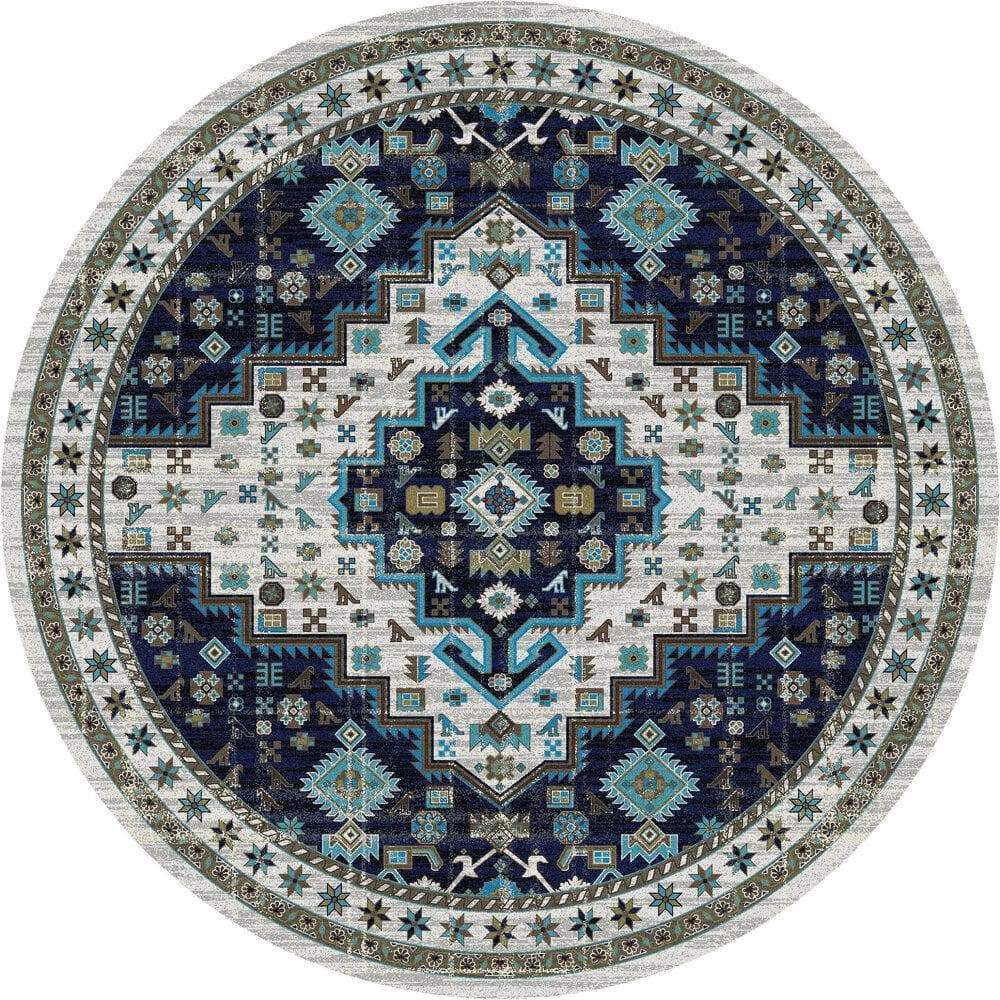 Persian Version Dusk Blue 8' Round Area Rug - Made in the USA - Your Western Decor, LLC