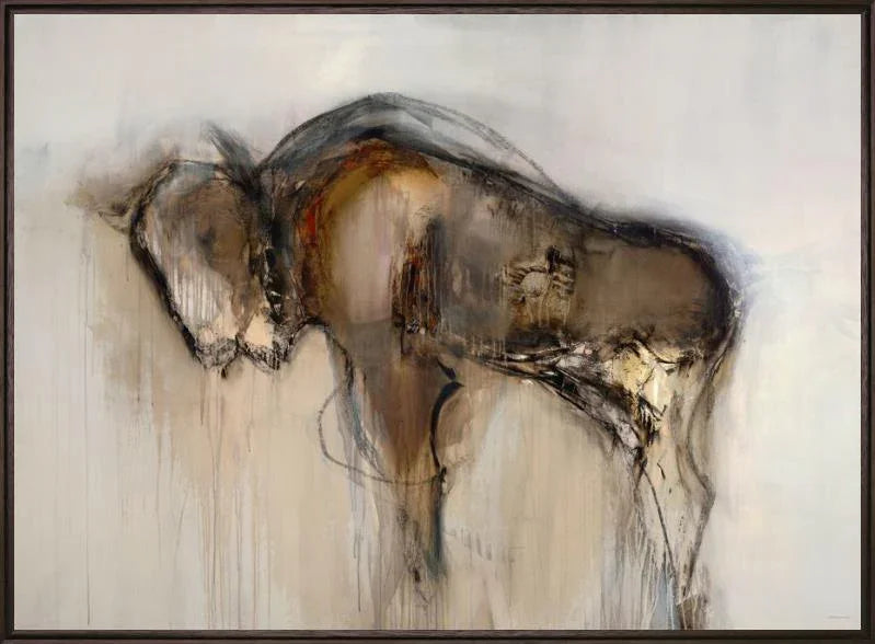 Petroglyph Bison Art with espresso wood frame