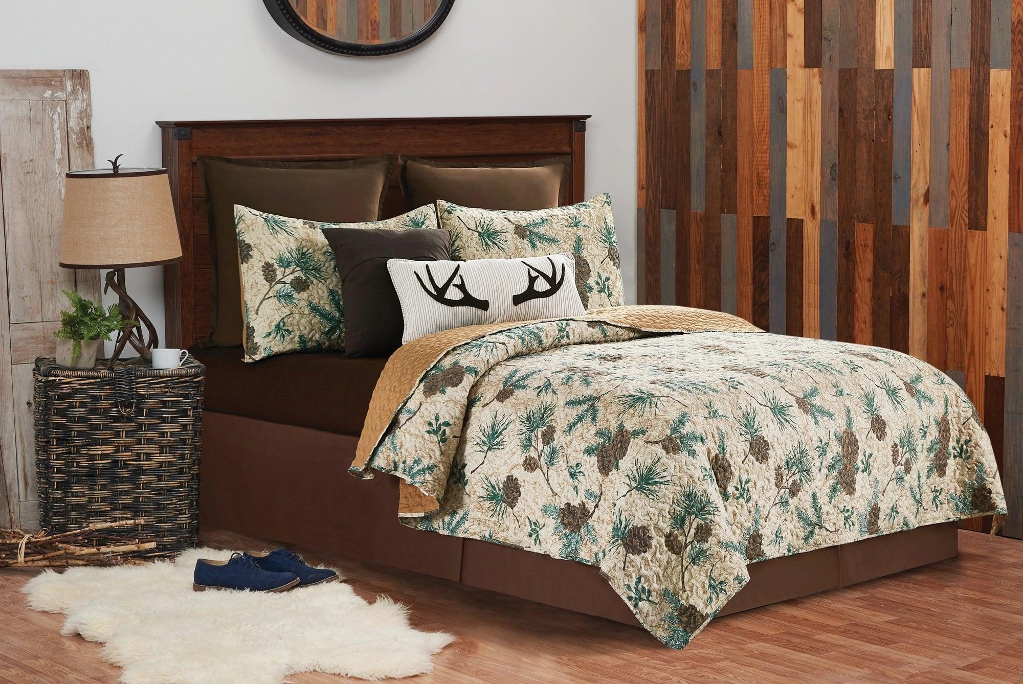 Pine Woods Quilt Set - Pine Cones & Branches - Quilt+Two Shams - Your Western Decor