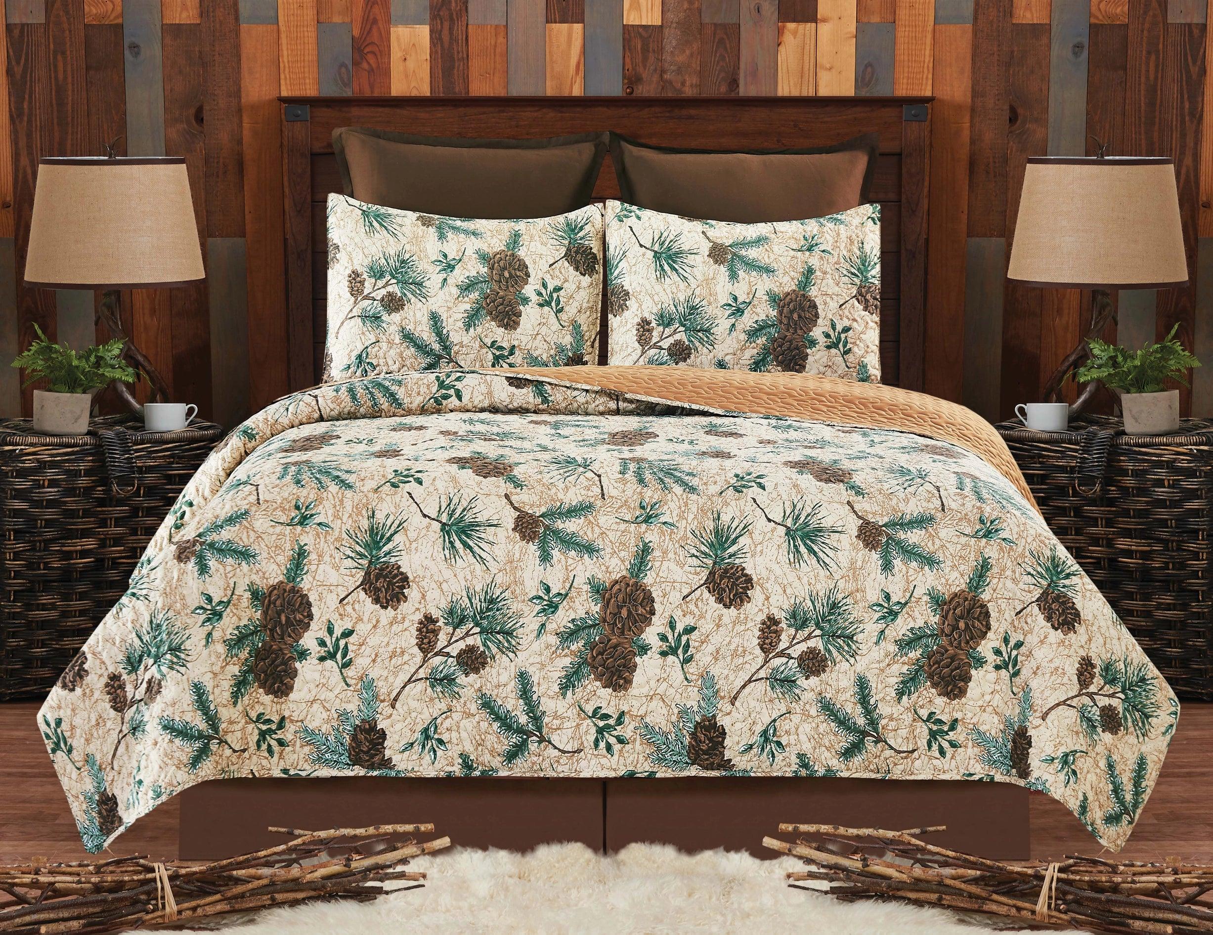 Pine Woods Quilt Set - Pine Cones & Branches - Quilt+Two Shams - Your Western Decor