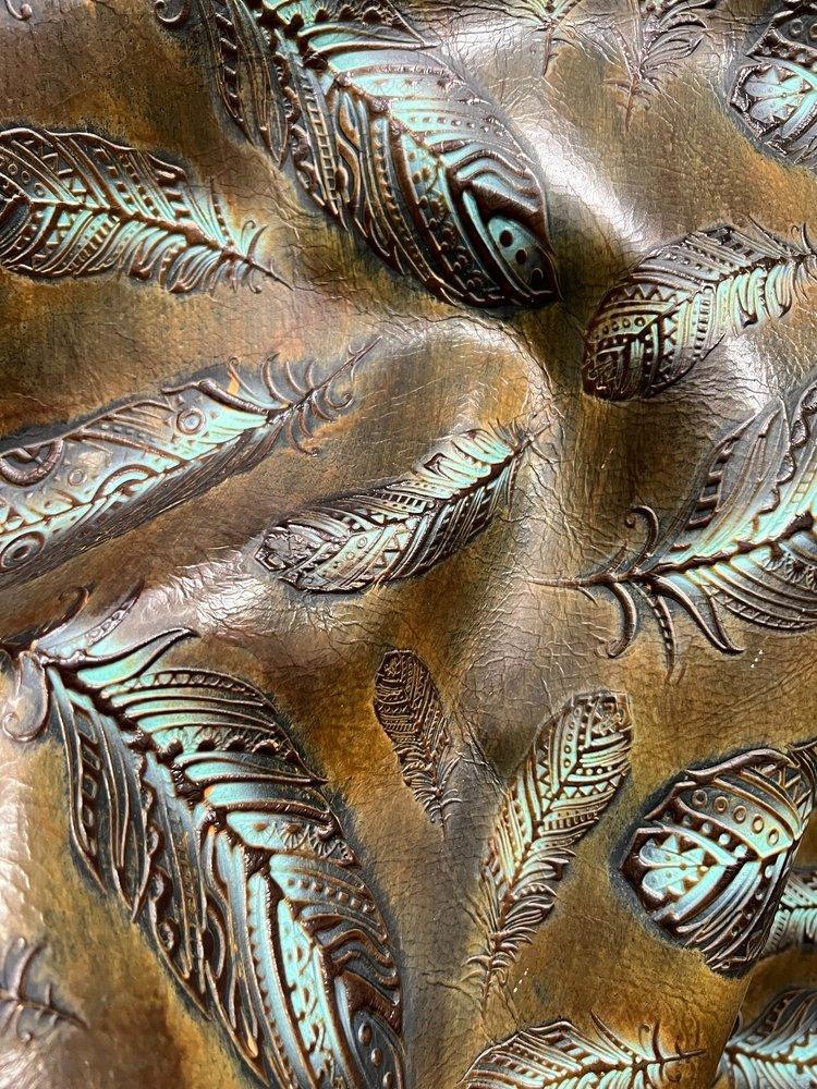 Brown mint embossed feather leather hide - Your Western Deoor