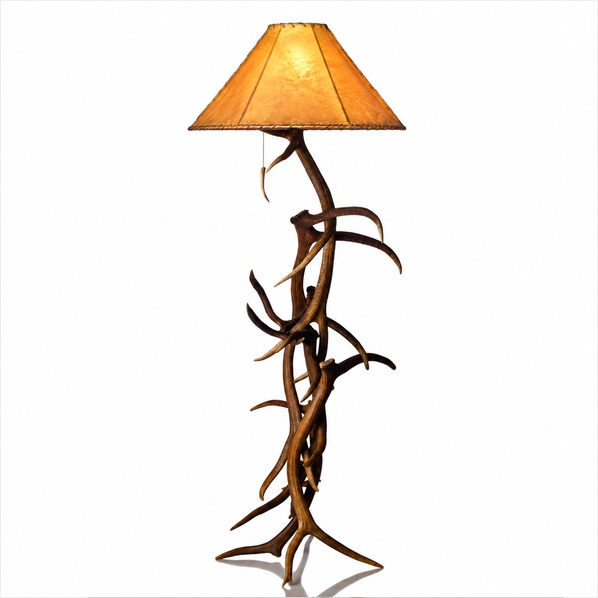 Authentic elk antler floor lamp with buckskin rawhide lamp shade size 24"