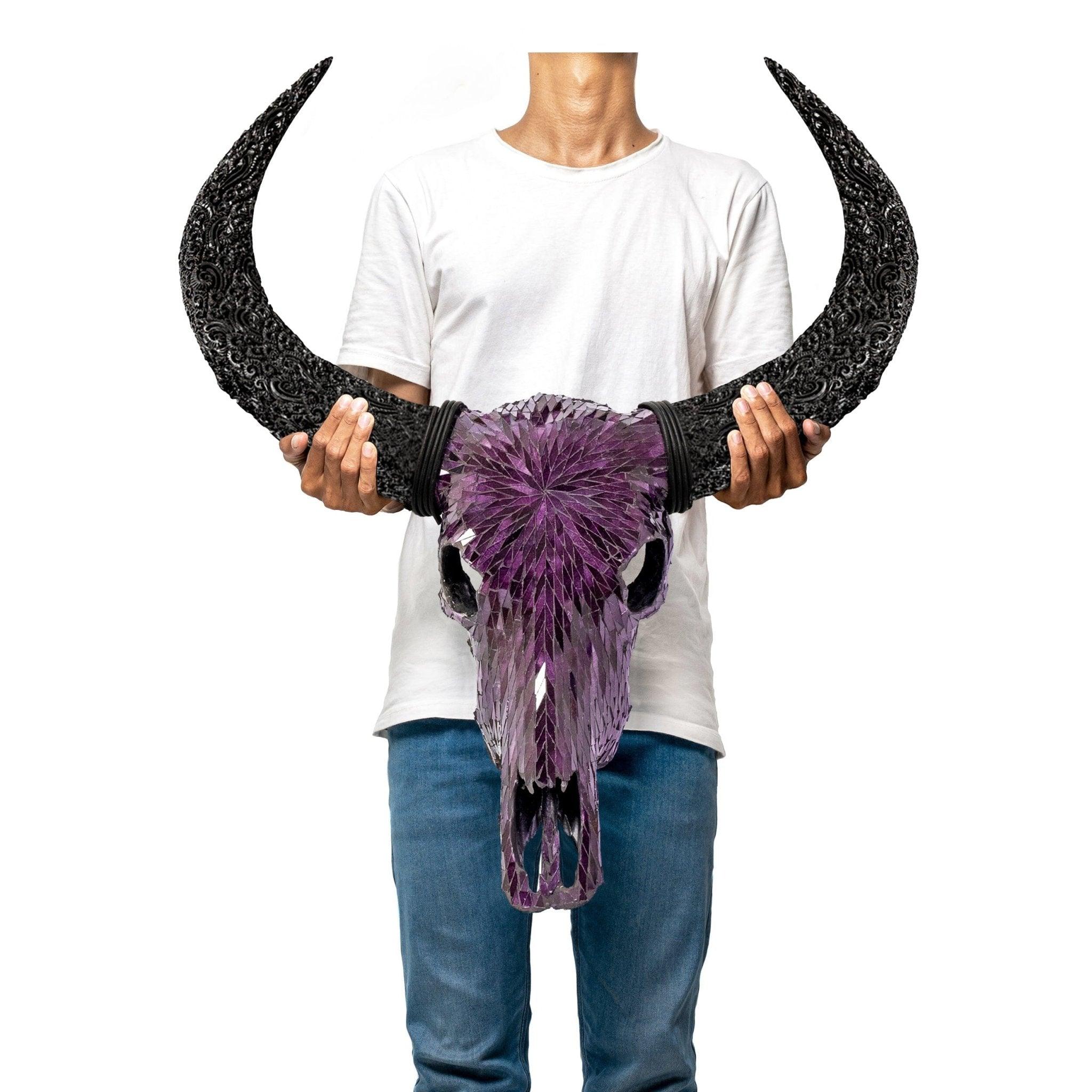 Purple Glass Mosaic Buffalo Skull - Your Western Decor