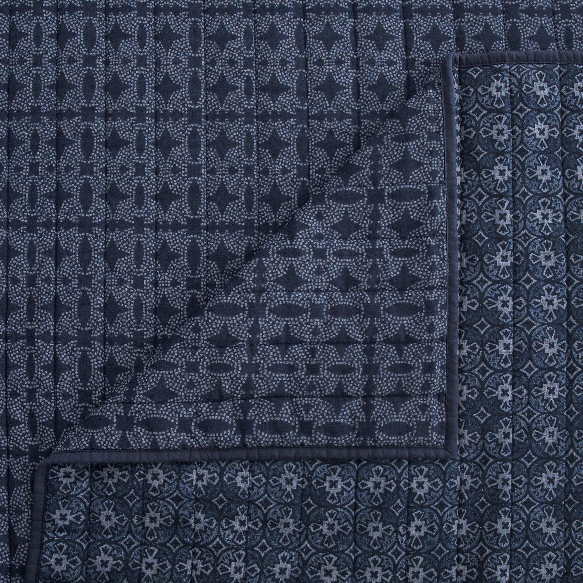 Dark blue patterned reversible quilt - Your Western Decor