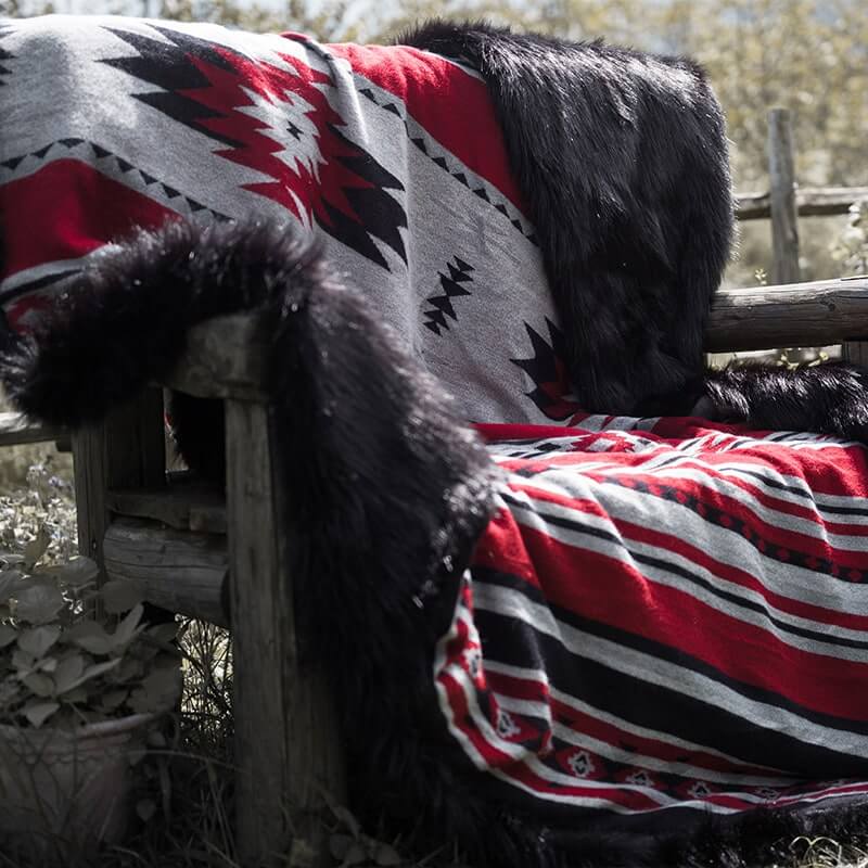Faux Fur Aztec Blanket Red+Black - Your Western Decor