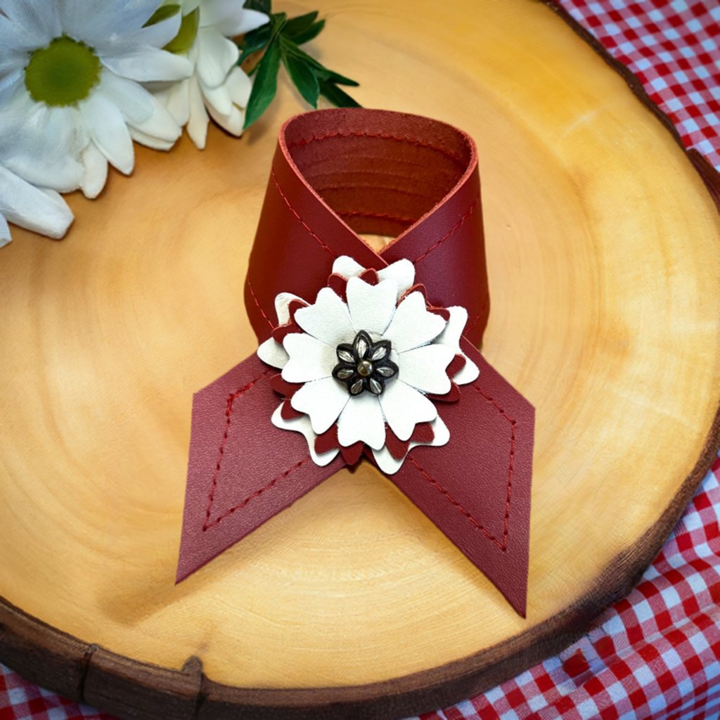 Red Leather Flower Concho Napkin Rings 4-pc set - handmade in Pilot Rock, Oregon by Your Western Decor