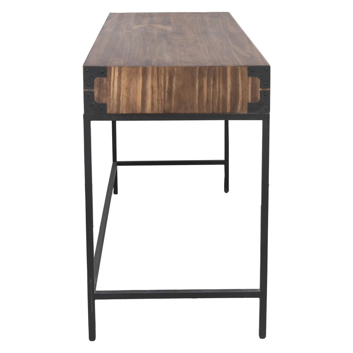 Riverside Desk - 2 Drawer Desk - Walnut Stain finish - Metal Legs - Natural Pine Wood - Your Western Decor