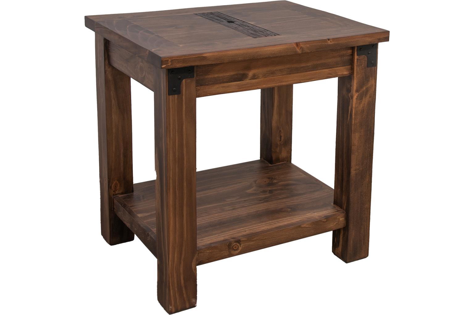 Riverside End Table - Bottom Shelf - 4 Legs - Dark Walnut Stain - Natural Wood - Your Western Decor