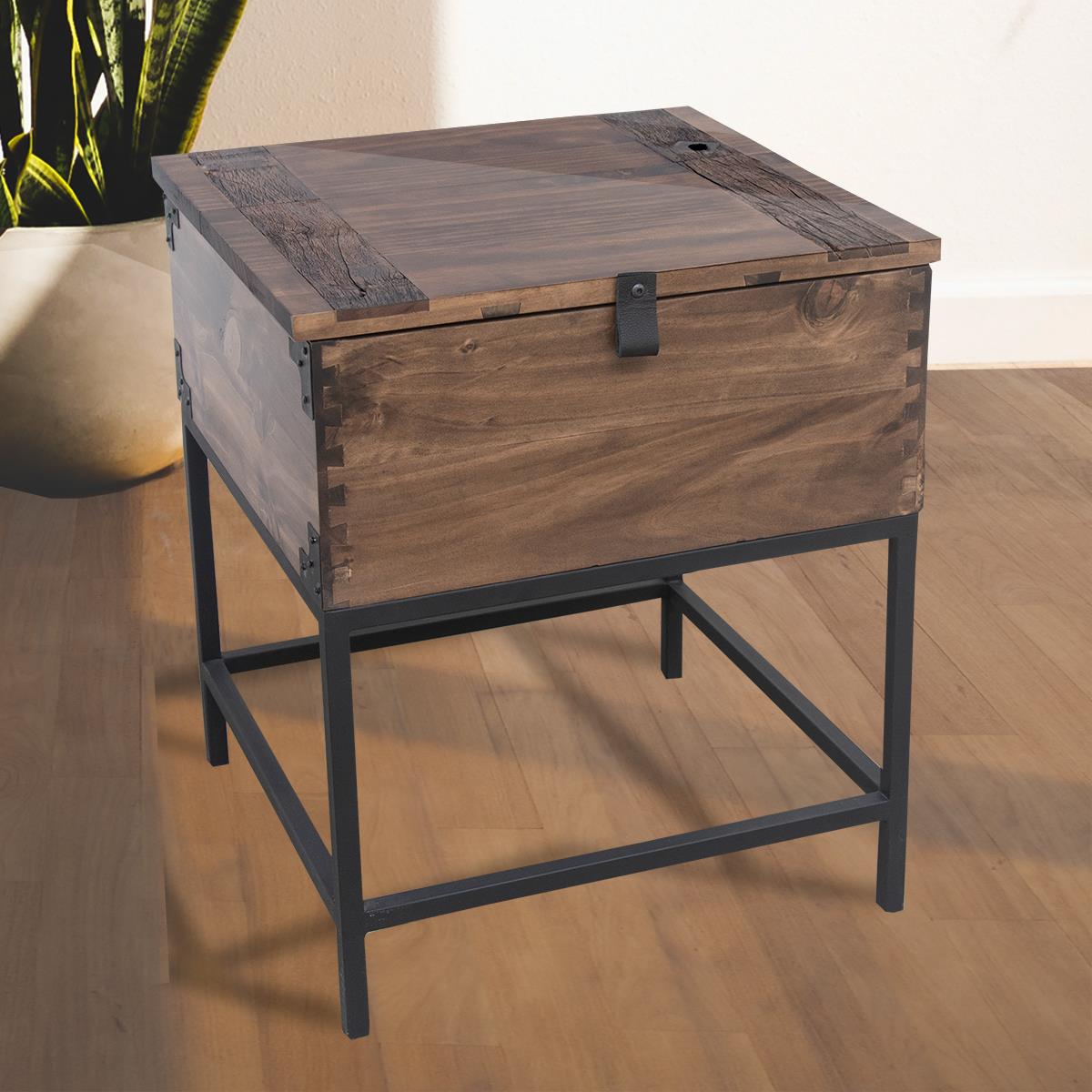 Riverside Trunk End Table - Walnut Stain finish - Trunk top with storage - Metal Legs - Your Western Decor