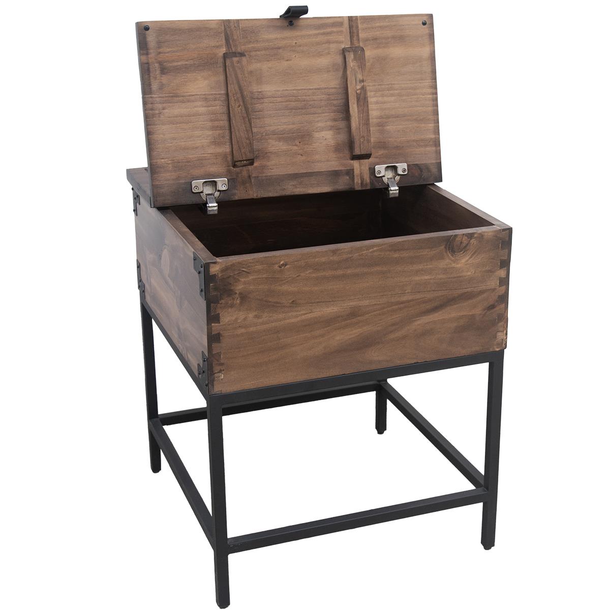 Riverside Trunk End Table - Walnut Stain finish - Trunk top with storage - Metal Legs - Your Western Decor