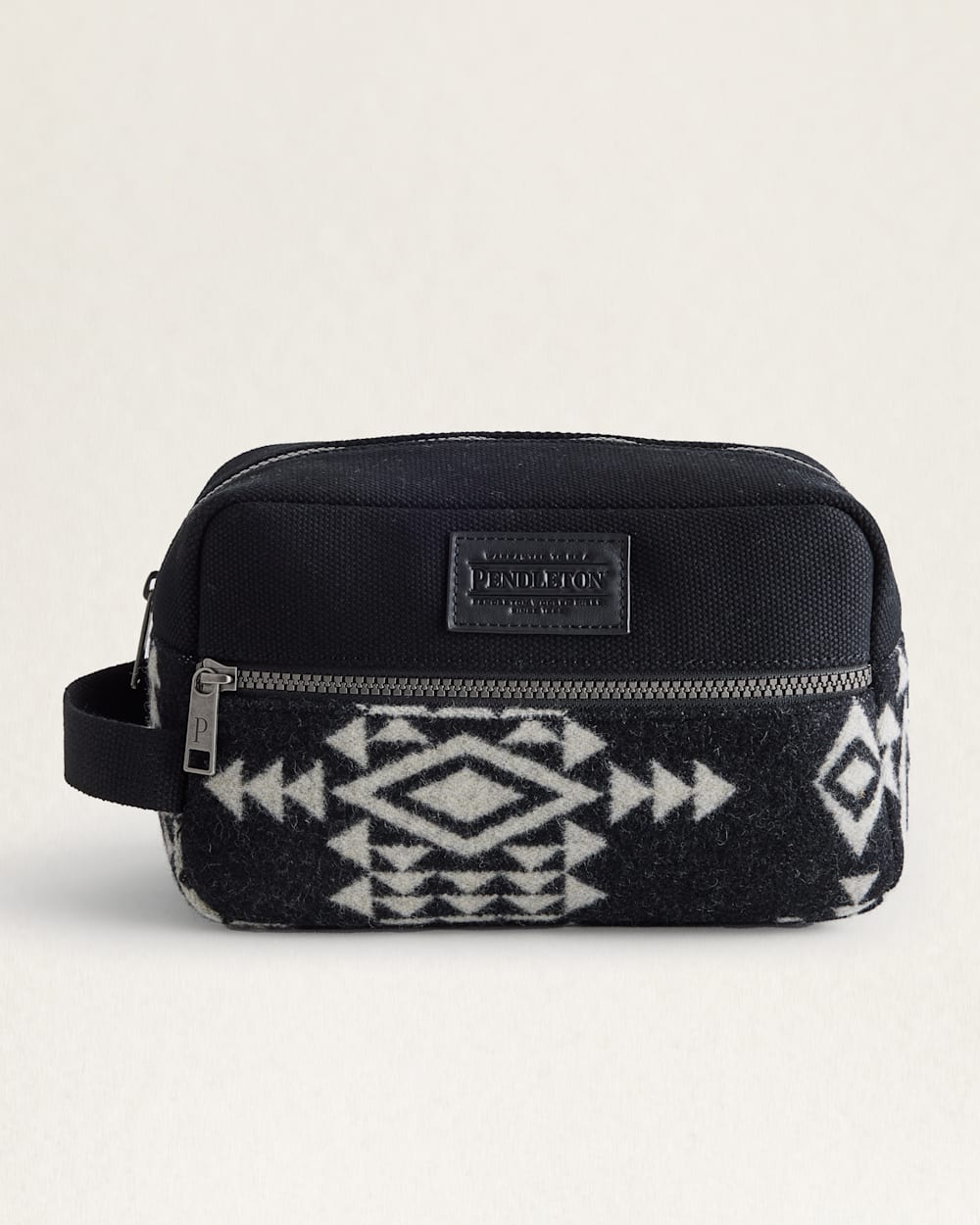 Rock Point Toiletry Bag - Black & White Pattern - Nylon & Wool - Pendleton Woolen Mills - 2 Zipper closures - Your Western Decor