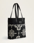 Rock Point Market Tote - Wool & Cotton - Black & White Pattern - Leather Straps with Leather Pendleton Logo - Two Front Large Pockets - Your Western Decor