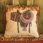 Rope & Saddle Western Throw Pillow with deer suede leather fringe - Your Western Decor