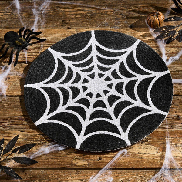 Pair of Gothic 'Wicked Webs' Spiderweb / Cobweb Place mats. Black web set on a base of 6mm etched clear glass Each measures 20x30 hot cm / 8x12