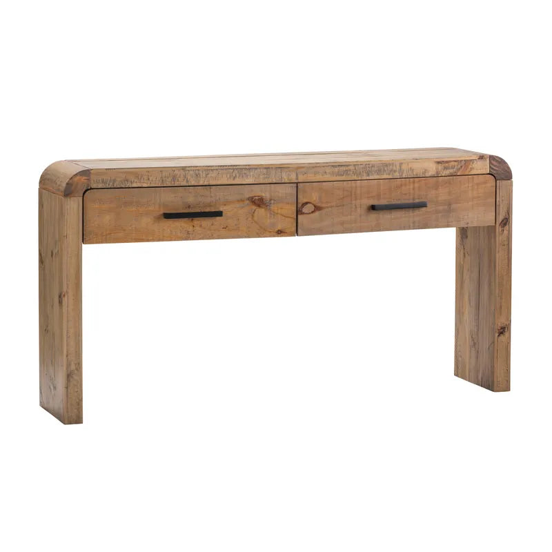 Rustic solid wood console table with 2 drawers with iron hardware